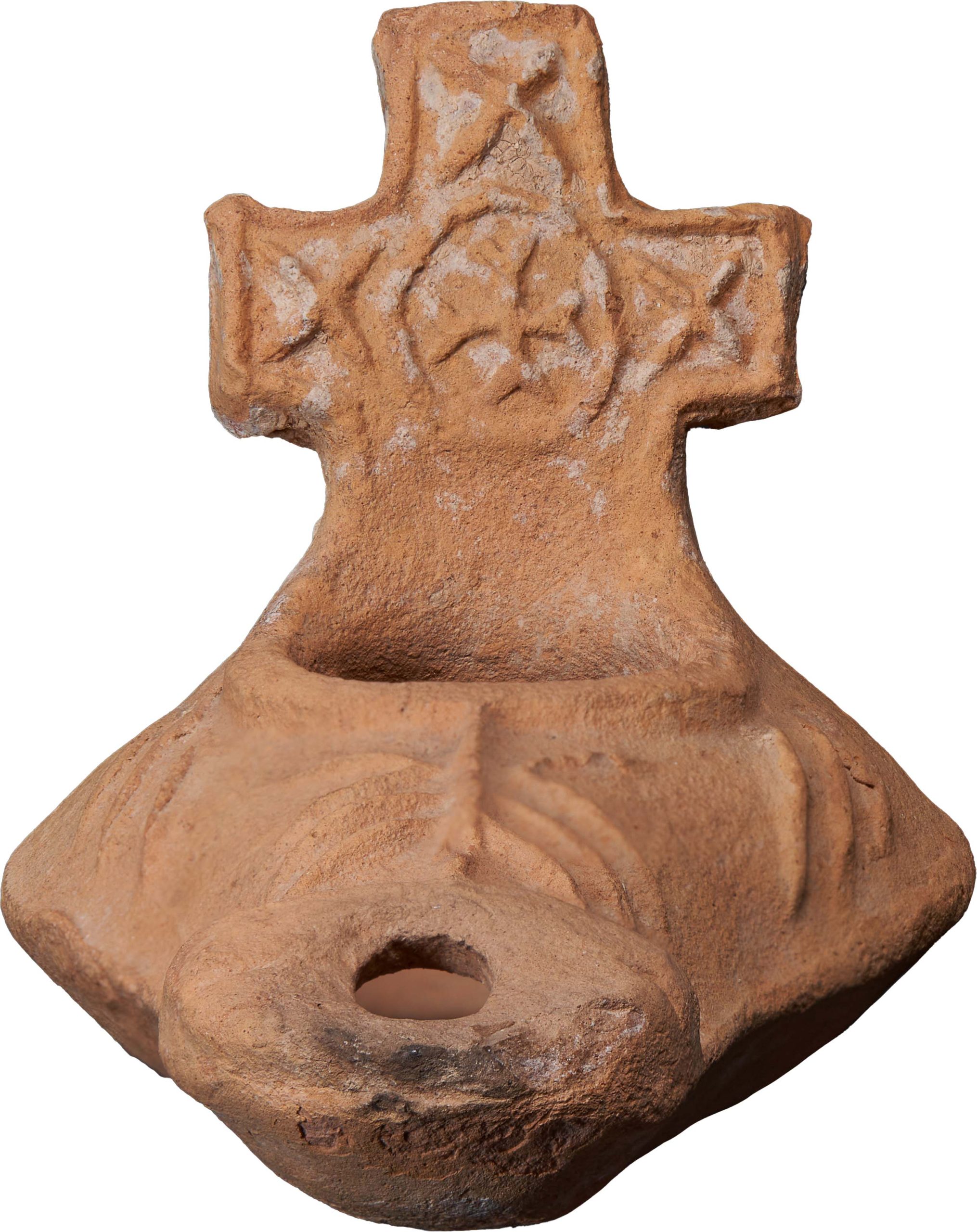 Clay Lamp with Cross Handle